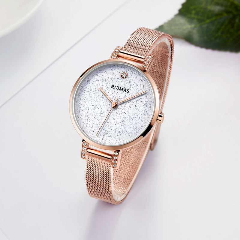 RUIMAS 523 Fashion Women Watch Light Luxury Hardlex Mirror Stainless Steel Strap Quartz Watch