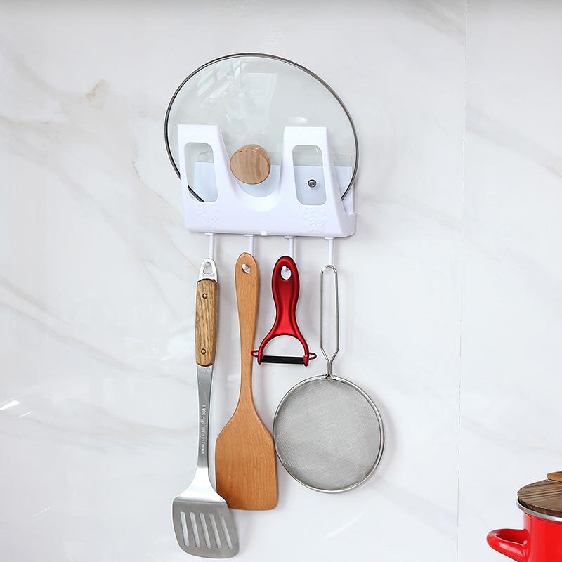 Wall-mounted Pot Cover Rack Household Punch Free Seamless Plastic Rack Kitchen Storage Rack Baskets
