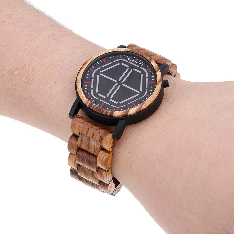 BOBO BIRD Creative Night Vision Wooden Watch Colorful LED Unique Time Display Men Quartz Watch