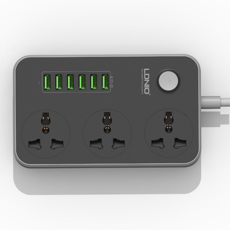 LDNIO 5V 3.4A 3 International Power Socket 6 USB Port 6.56ft/2m EU Plug Charging Socket