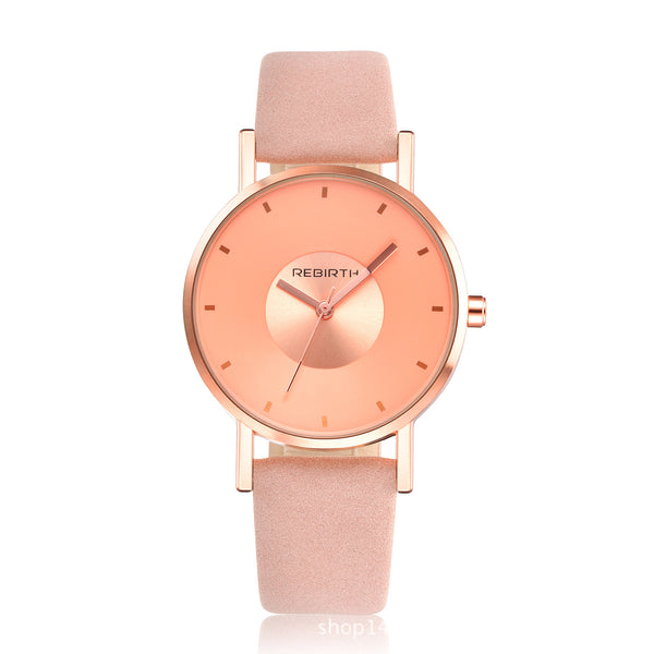 REBIRTH RE055 Rose Gold Case Women Wrist Watch Casual Style Gift Leather Strap Quartz Watches