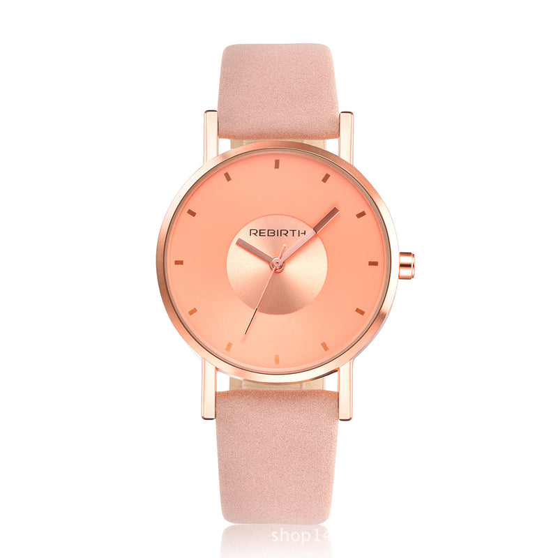 REBIRTH RE055 Rose Gold Case Women Wrist Watch Casual Style Gift Leather Strap Quartz Watches