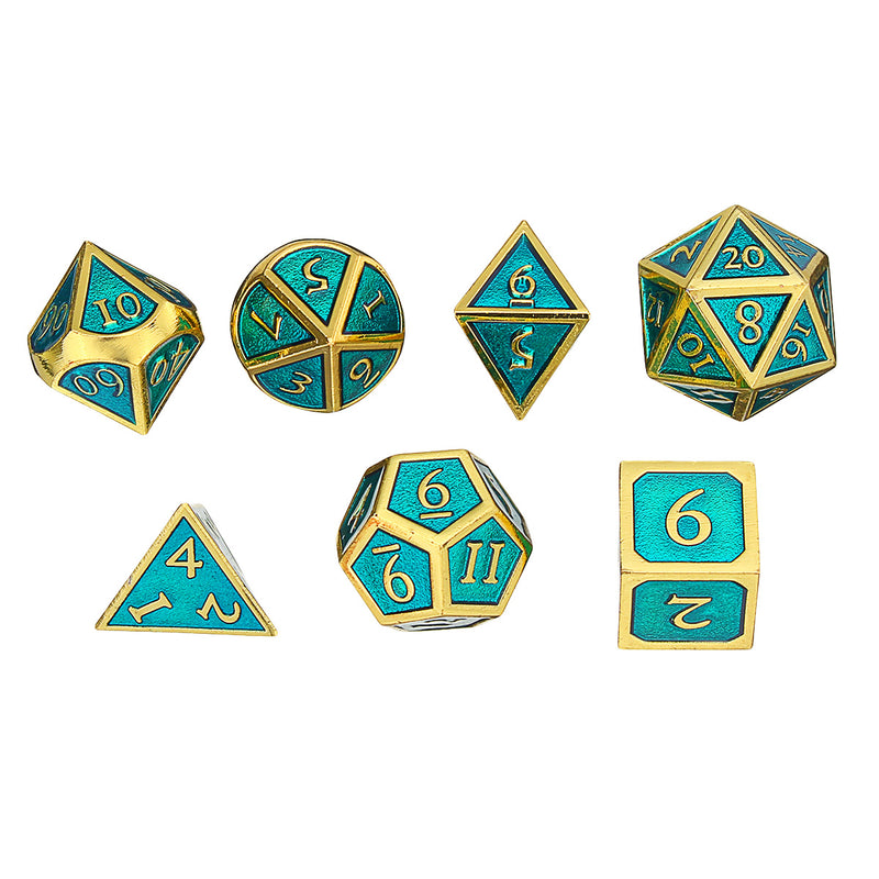 7pcs Embossed Heavy Metal Polyhedral Dices DnD RPG SET w/ Bag