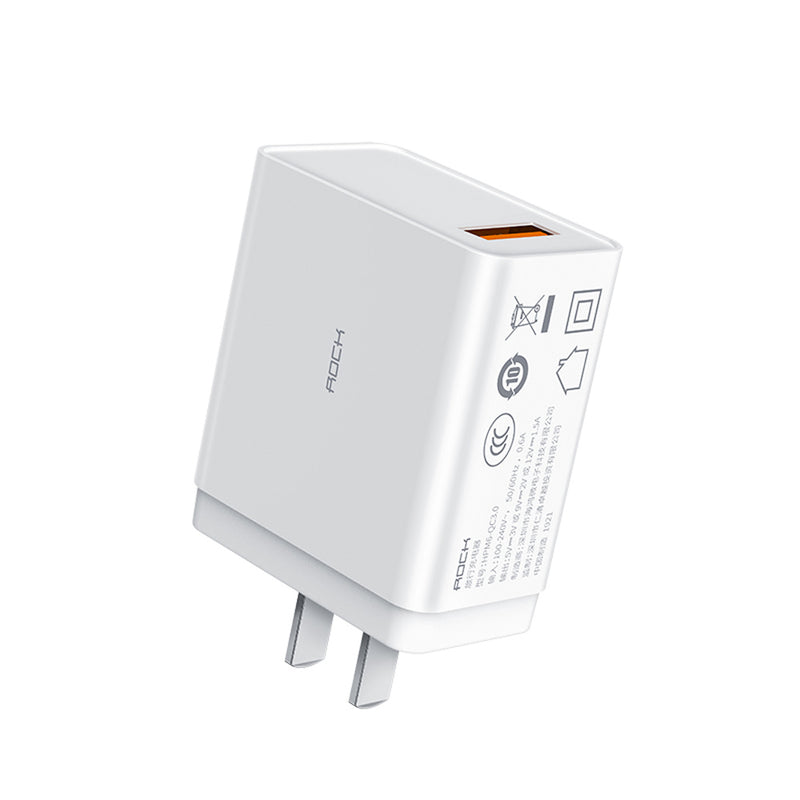 ROCK QC3.0 3A Fast Charging CN Plug Charger Adapter For iPhone X XS HUAWEI P30 Oneplus 7 XIAOMI MI9 S10 S10+