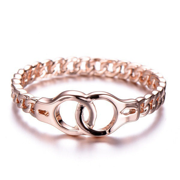 Creative Handcuffs Linkded Rose Gold Finger Ring Simple Womens Rings Casual Clothing Accessories