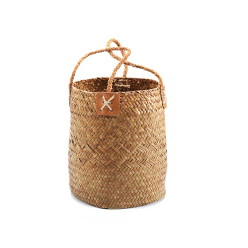 Straw Woven Flower Pot Portable Plant Storage Baskets Flower Vase Handmade Hanging Basket Home Decor