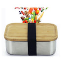 Portable Bento Lunch Box Stainless Steel Food Container Bamboo Lid Sushi Box