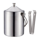 Ice Bucket, Insulated Stainless Steel Double Walled Ice Bucket with Lid, Stainless Steel Ice Tongs Set, Silver