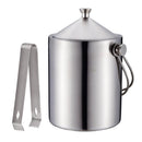 Ice Bucket, Insulated Stainless Steel Double Walled Ice Bucket with Lid, Stainless Steel Ice Tongs Set, Silver