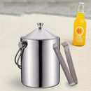 Ice Bucket, Insulated Stainless Steel Double Walled Ice Bucket with Lid, Stainless Steel Ice Tongs Set, Silver