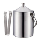 Ice Bucket, Insulated Stainless Steel Double Walled Ice Bucket with Lid, Stainless Steel Ice Tongs Set, Silver