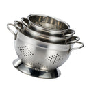 Set of 3 Functional Stainless Steel Colander - Even Holes, Dries Quickly, Easy Cleaning - for Small Restaurant, Hotel or Home Kitchen