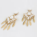 Bohemian White Gem Drop Earrings Snow Flower Tassels Earring For Women
