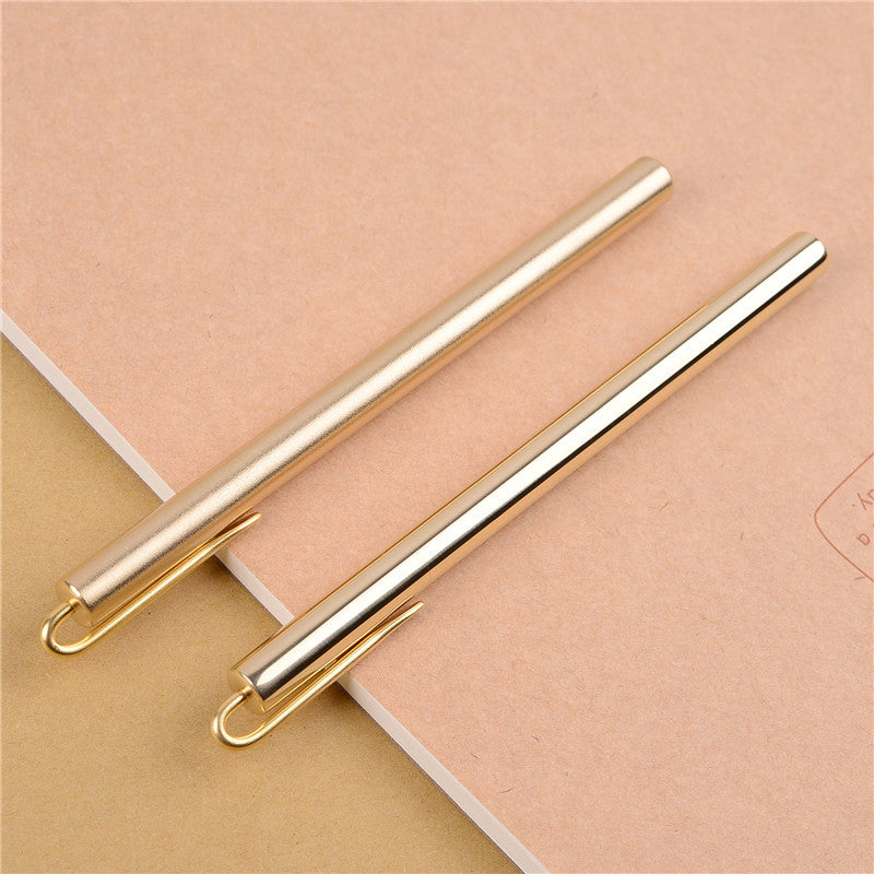 1PCS Handmade Brass Pen 14cm Gel Pen Signing Pen with Clip Black Ink Refill School Supplies Stationery