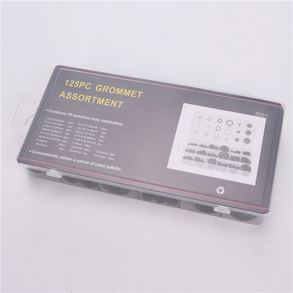 125pcs Wiring Cable Black Rubber Grommets Assortment Kit