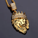 Hip Hop Fashion Gold Chain King Crown Lion Head Pendant Necklace for Men