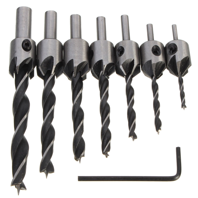 7pcs 3mm-10mm 5 Flutes Countersink Drill Bit Set HSS Carpentry Reamer Woodworking Chamfer Drill