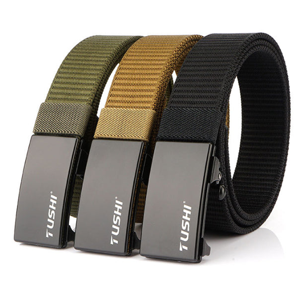 TUSHI 120cm Tactical Belt Military Security Elastic Waist Belt Automatic Buckle Casual Nylon Waistband