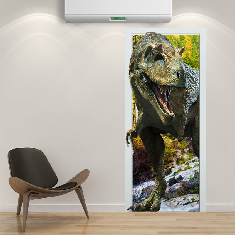 88X200CM PAG Imitative Door 3D Wall Sticker Fiery Dragon Tyrannosaurus Dinosaur Wall Decor Gift