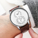 Fashion Dial Organ Stripe Two Creative Dial Leather Men Watch Classic Quartz Watch
