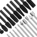 Drillpro 20PCS Drill Bit Set 10PCS Router Bits Woodworking File Rasp Drill Bit 1/8 Inch Shank and 10PCS Router Burrs Embossed Grinding Head 1/4 Inch Shank for DIY Woodworking Carving Drilling