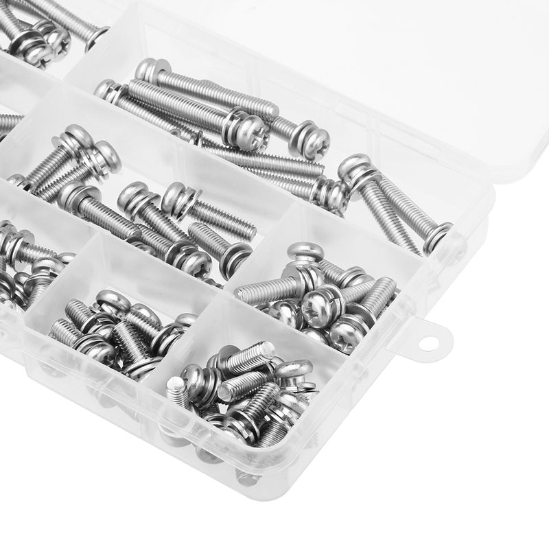 Suleve M5SP1 100Pcs M5 Stainless Steel 8-35mm Phillips Pan Head Machine Screw Washer Bolt Asortment