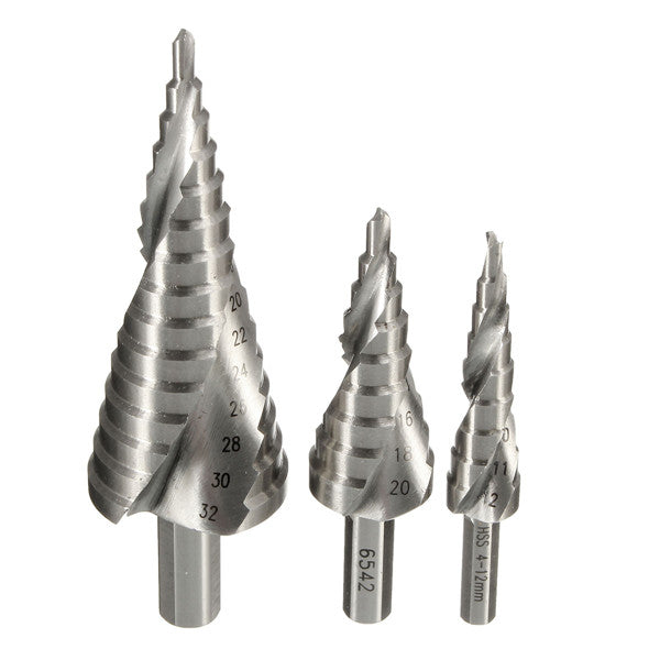 4-12/20/32mm HSS Hex Shank Spiral Groove Step Cone Drill Bit Hole Cutter