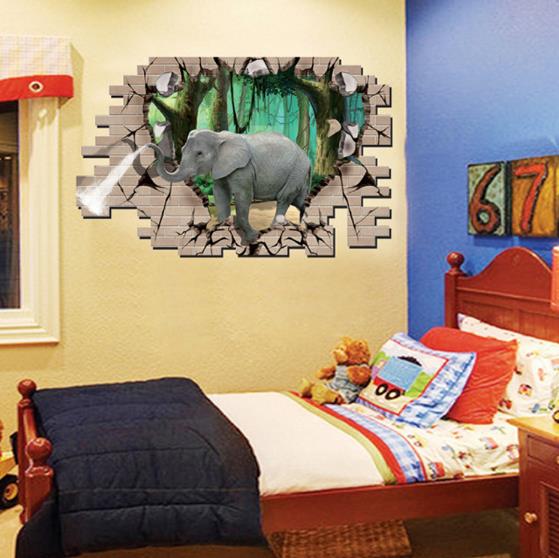 3D Elephant Forest Living Room Bedroom Animals Floor Home Background Wall Decor Creative Stickers
