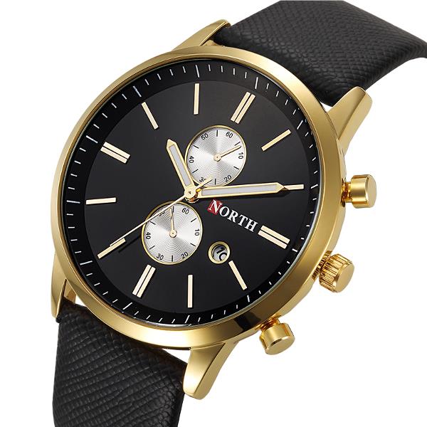 NORTH 6008 Fashion Men Quartz Watch Casual Leather Strap Bussiness Wristwatch