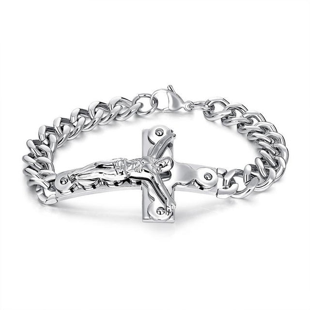 Religious Titanium Steel Men's Titanium Steel Jesus Cross Bracelet