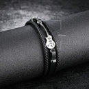 Creative Mini Guitar Men's Leather Multilayer Braided Titanium Steel Bracelet