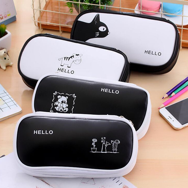 1 Pcs Pencil Case Kawaii Black And White Cat zebra Pencil Case Lovely Waterproof PU Pencil Bags School Office Supplies Pencil Cases