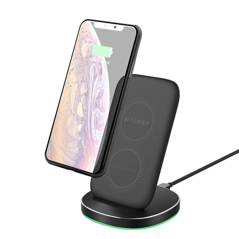 BlitzWolf BW-FWC6 10W 7.5W 5W Dual Coils Qi Wireless Fast Charger Stand Holder for iPhone 11 Pro XR X for Samsung S9 S10 for Xiaomi Huawei