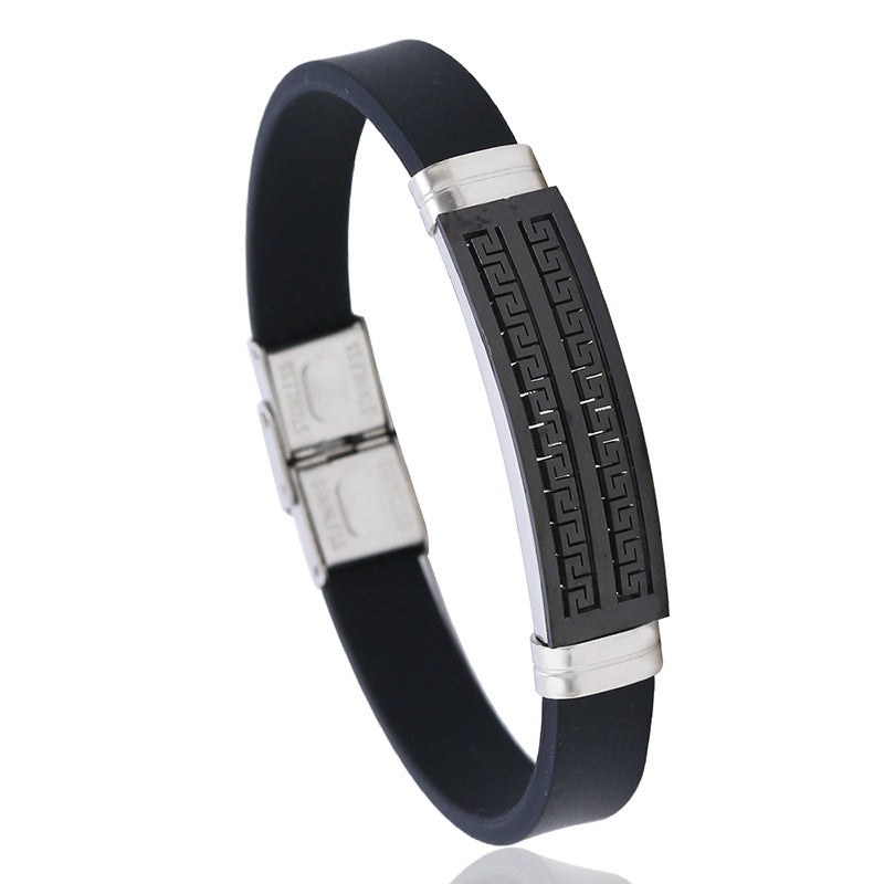 Stainless Steel Personality  Men's Silicone Bracelet