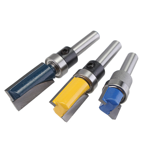 3pcs 1/4 Inch Shank Top Bearing Flush Trim Pattern Router Bit Set 1/2 Inch Milling Cutter