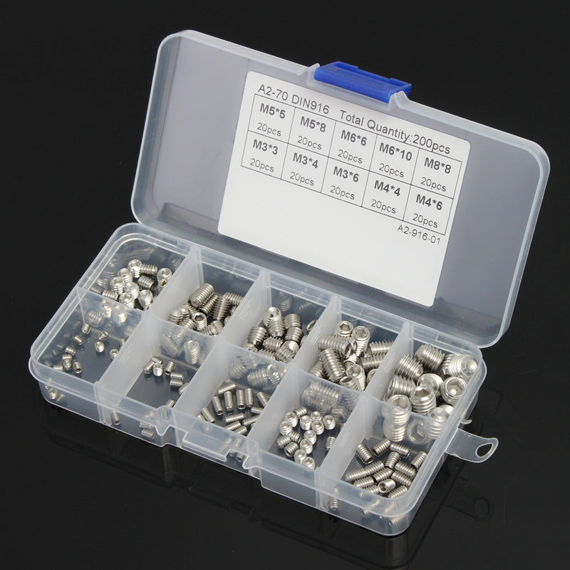 Suleve MXSH2 M3 M4 M5 M6 M8 304 Stainless Steel Hex Socket Screws Assortment 200pcs