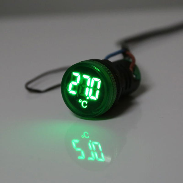 5pcs 22mm AC 50-380V Thermometer Indicator Green Light LED Digital Display Temperature Measuring Induction Ranging -20-199