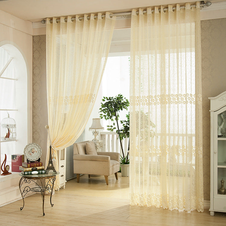 2pcs Fiber Lace Hollow Out Tulle Sheer Curtains Window Screening Bedroom Living Room Home Decor