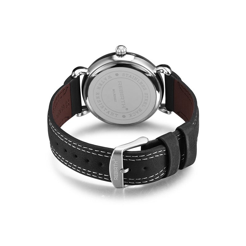 REBIRTH RE032 Gold Case Male Wristwatch Leather Band Quartz Movement Watch