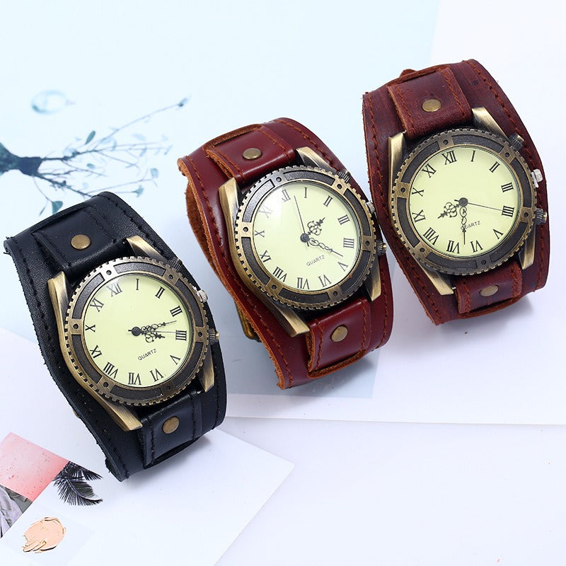 Retro Punk Style Leather Bands Men Fashion Pointer Quartz Watch