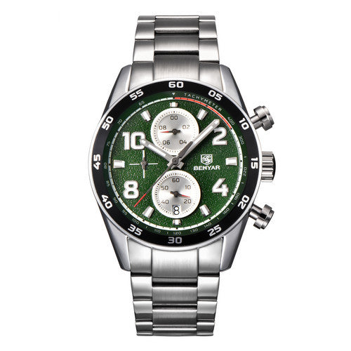 BENYAR 5126M Stainless Steel Luminous Hands Waterproof Chronograph  Business Men Watch Quartz Watch