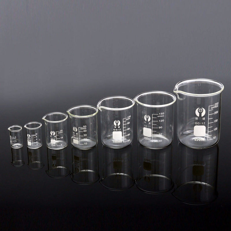 7Pcs 5 10 25 50 100 150 250mL Beaker Set Graduated Borosilicate Glass Beaker Volumetric Measuring Laboratory Glassware