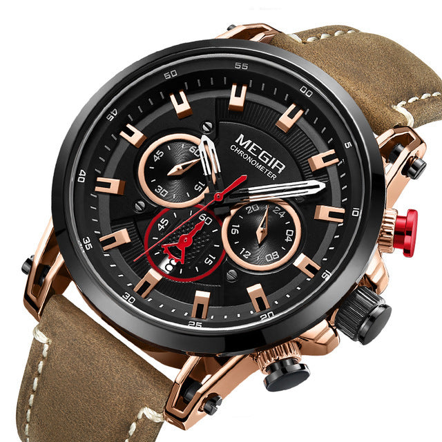 MEGIR 2085 Military Style Date Chronograph Multifunction Quartz Watch Fashion Men Wrist Watch