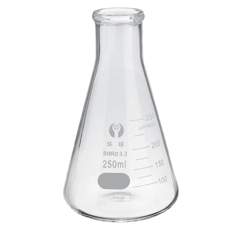 250mL Lab Glass Erlenmeyer Conical Flask Bottle w/ Rim Borosilicate Laboratory Glassware