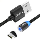 TOPK R-Line2 Reversible Type C LED Magnetic Braided Fast Charging Data Cable 1M For Phone Tablet