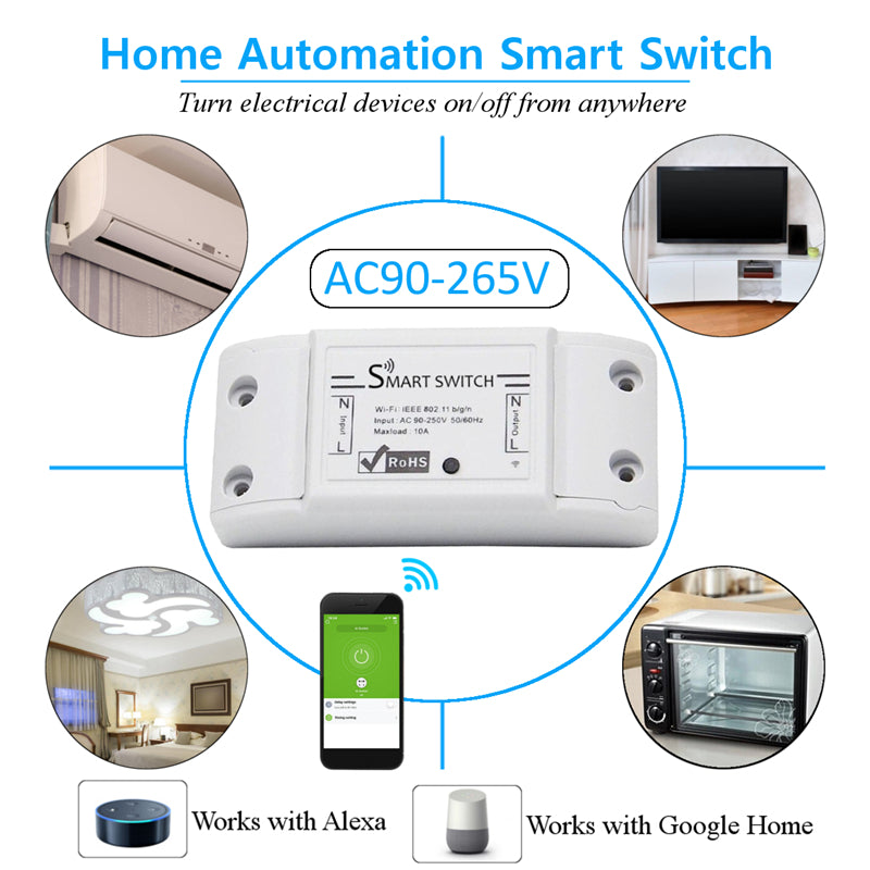 LUSTREON AC90-250V WiFi APP Relay Module DIY Smart Home Automation Light Switch Work With Amazon Alexa Google