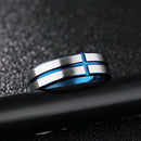 6mm Tungsten Steel Men Ring Blue Cross Simple Trendy Jewelry