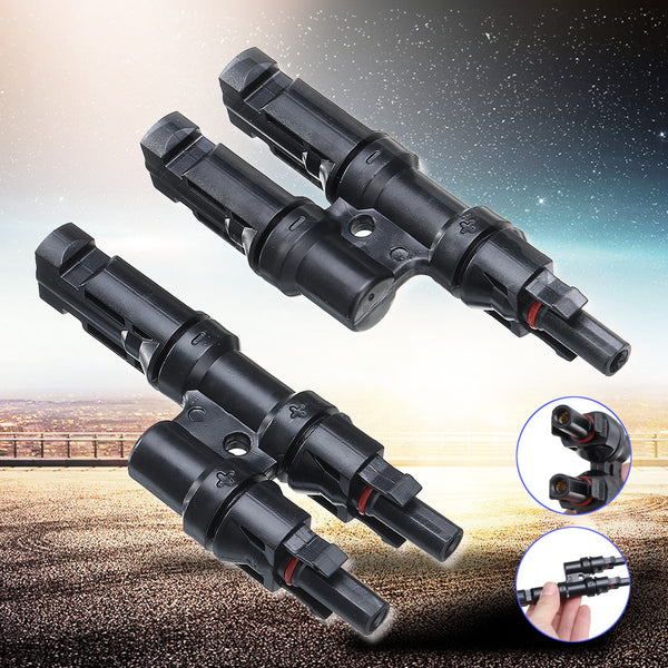 1 Pair MC4 Male & Female T Type 2 Branch Cable Connectors Solar Panel Photovoltaic Connectors