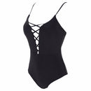 One Piece Swimsuit Nylon Summer Beach Solid Color Low-necked Belt Sexy Swimwear Women Body