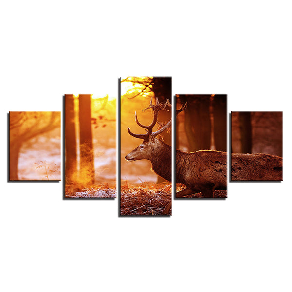 HD spray painting wall painting 5 pieces forest elk paints pictures canvas home decorations painting mural